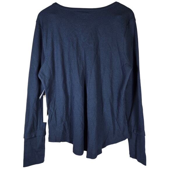 Caslon Notch V-Neck Organic Cotton Thermal Waffle Top Navy Indigo‎ L NWT - Picture 2 of 7